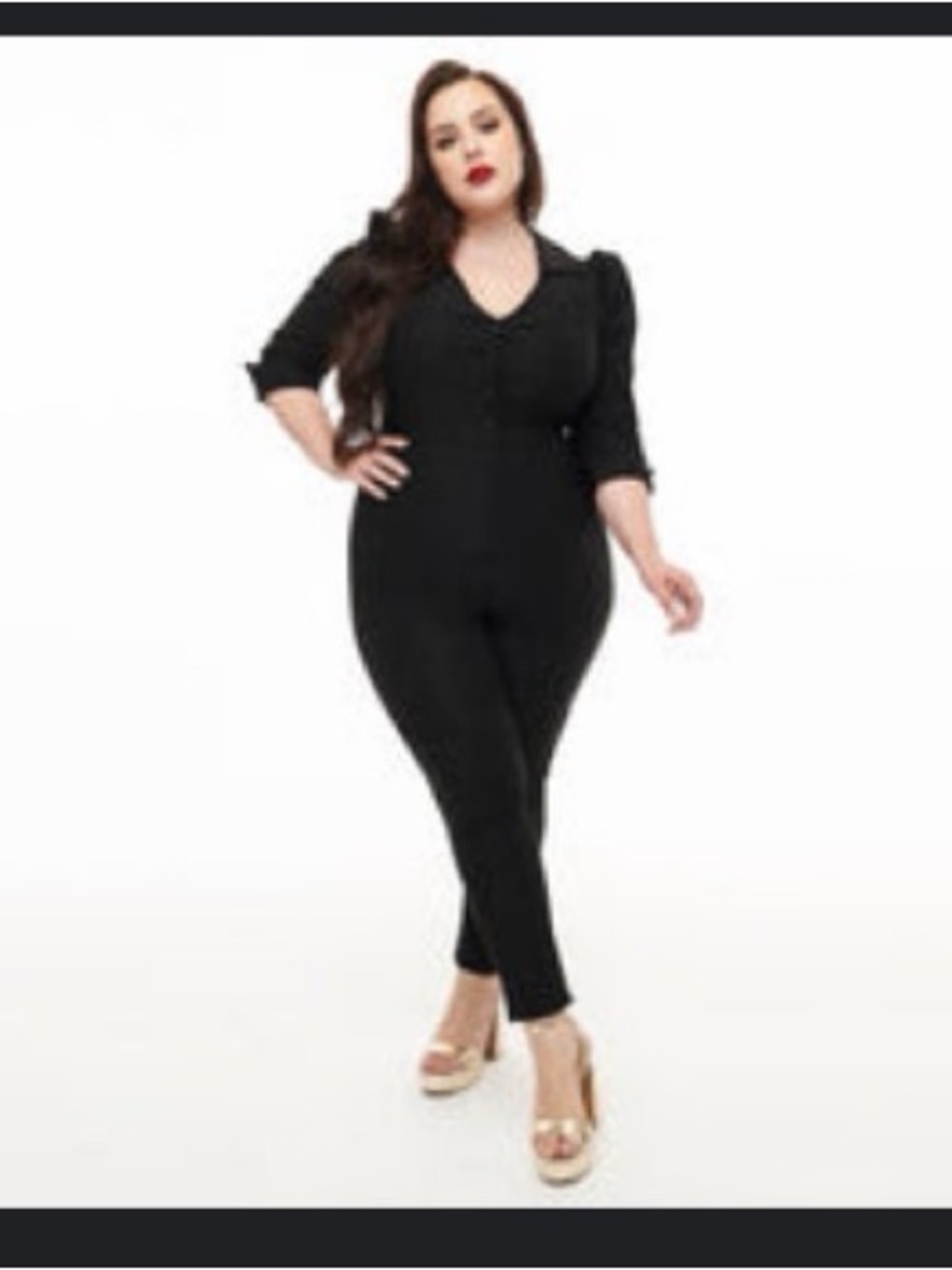 4X Unique Vintage Plus Size 1950s Black Puff Sleeve Jumpsuit